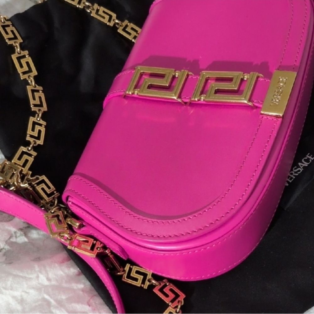 VERSACE fuchsia Pink Leather Chain Crossbody/Saddle Bag 👜 - Picture 7 of 13